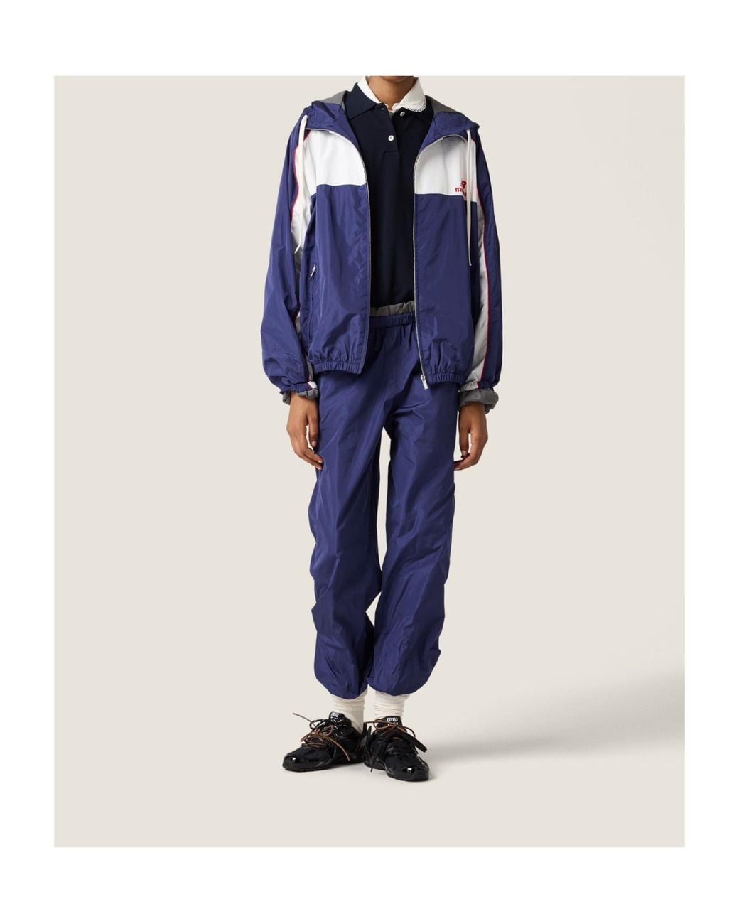 Miu Miu Blue Technical Poplin Hoodie Jacket