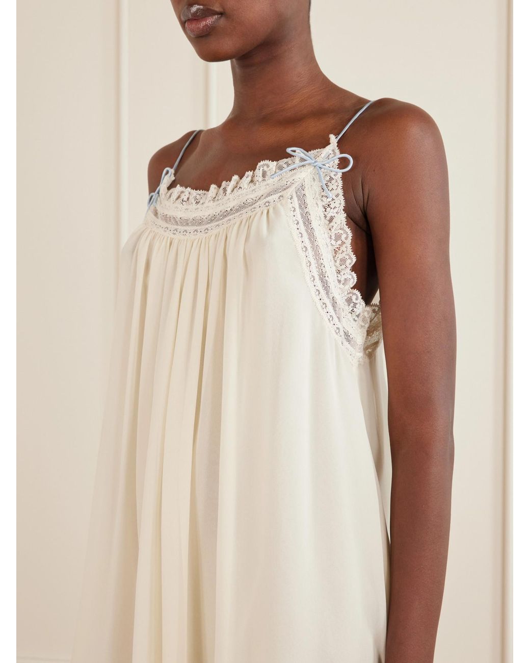 Doen White Lace-Trimmed Silk Mini Dress