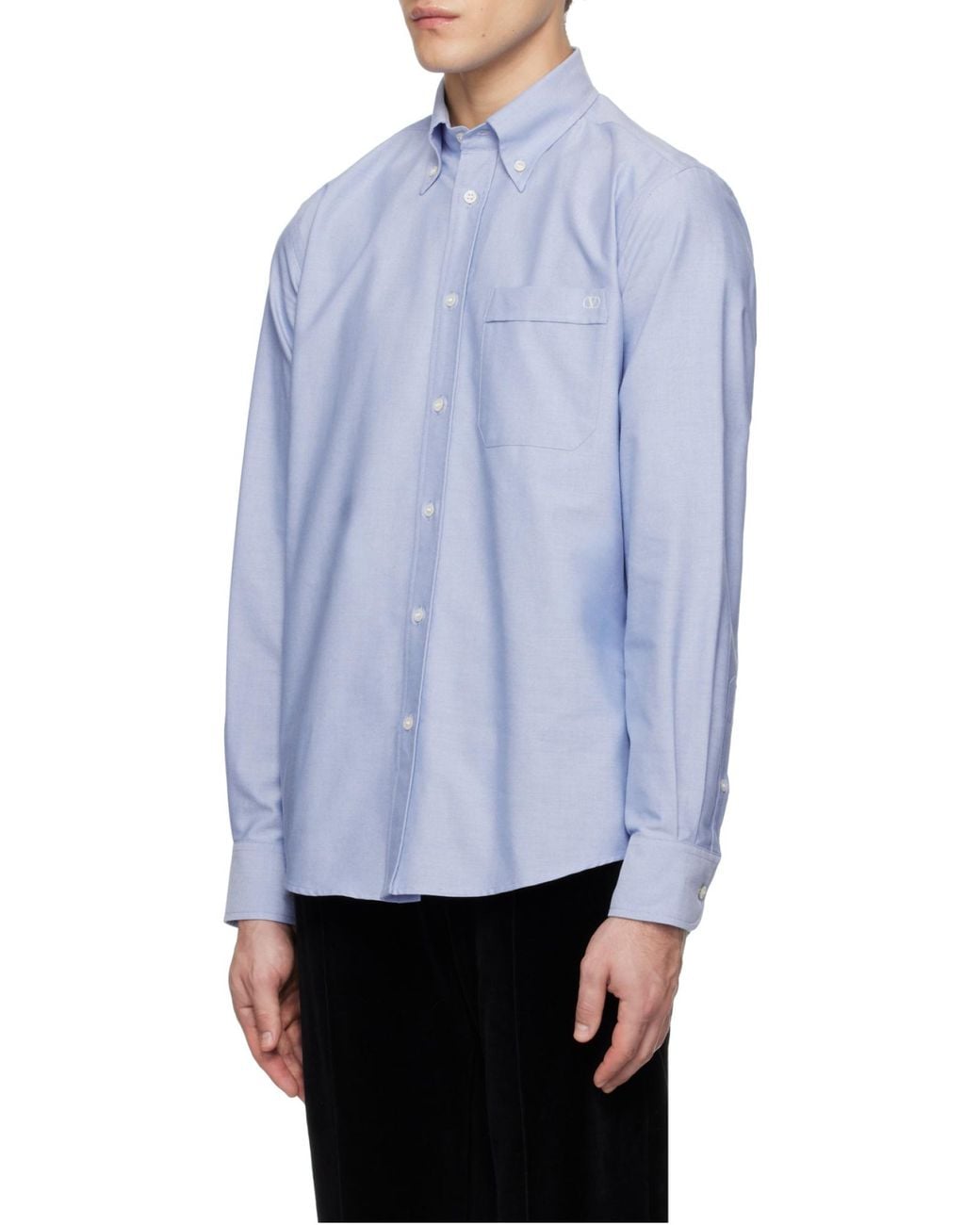 Valentino Blue Logo Embroidered Long-Sleeved Shirt for men