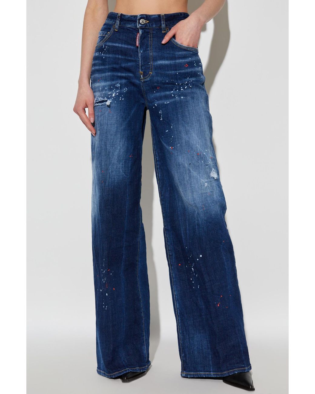 DSquared² Blue Distressed Wide-Leg Jeans