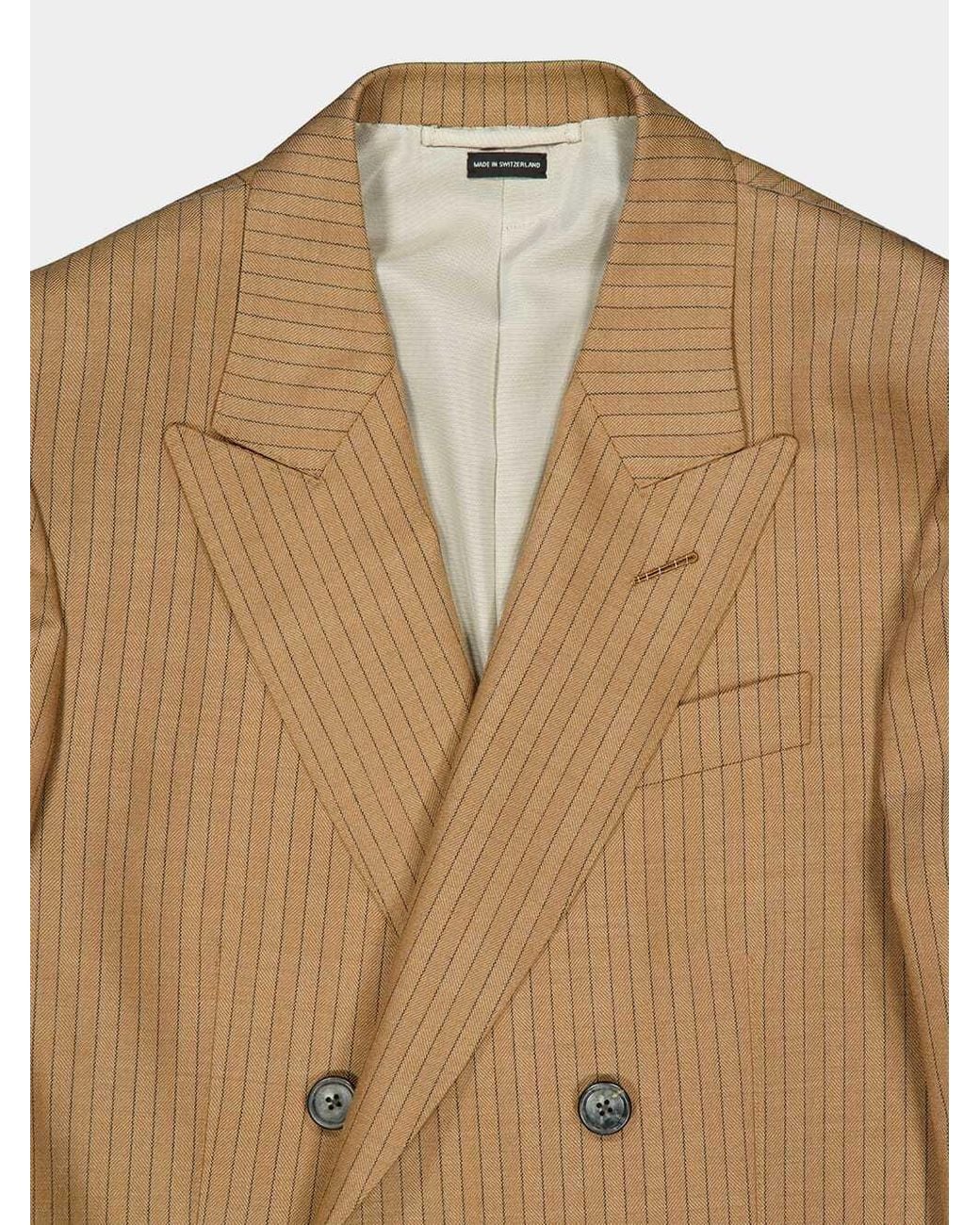 Tom Ford Brown Pinstriped Double-Breasted Blazer for men