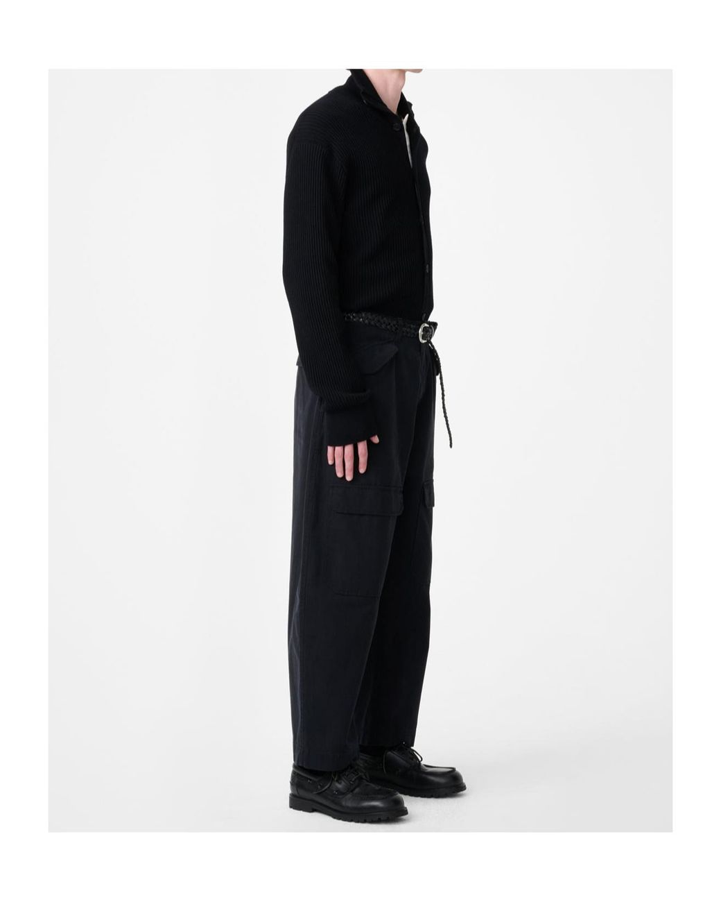 Studio Nicholson Black Ribbed High Neck Cardigan for men