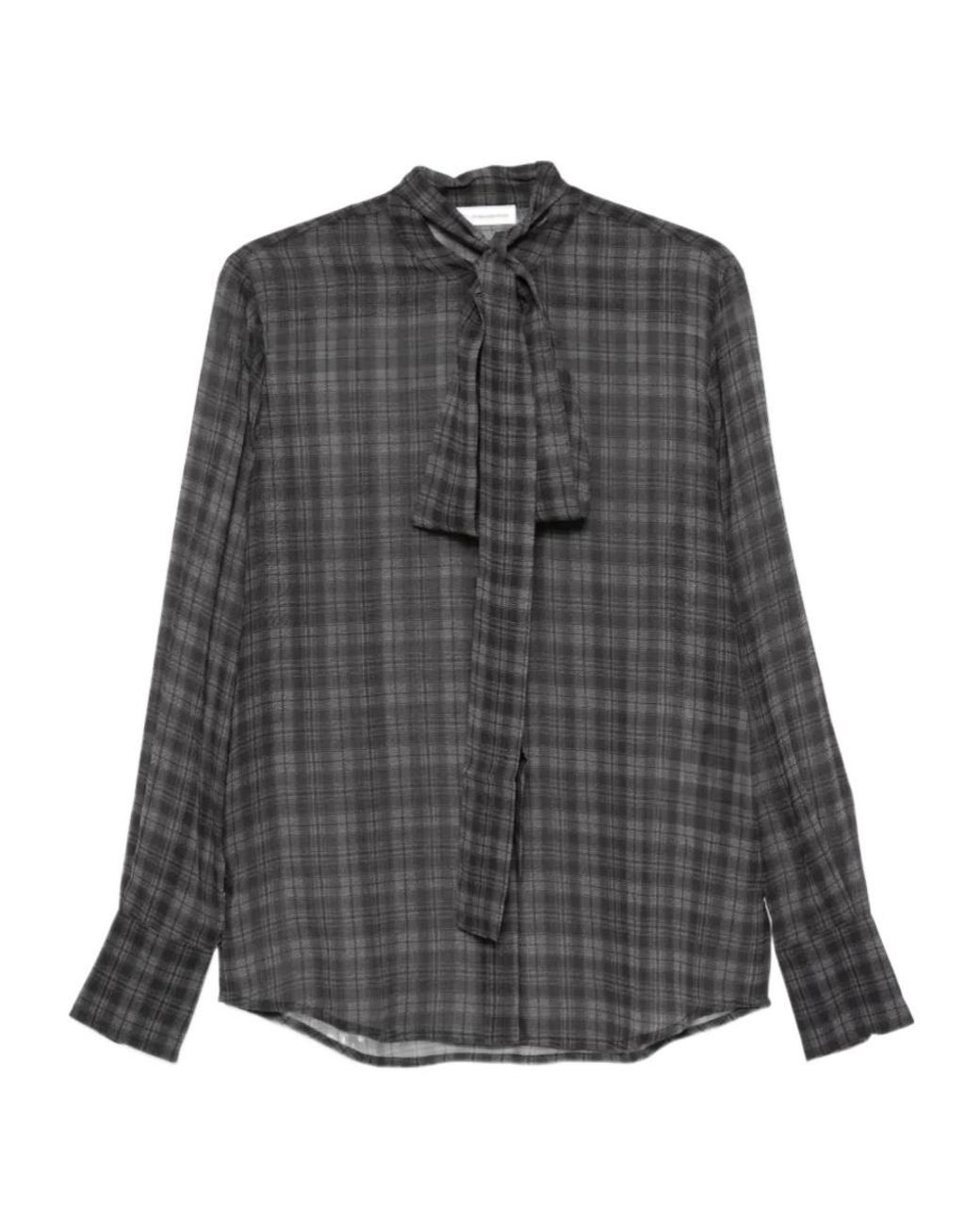 7 For All Mankind Gray Sheer Bow-Neck Top
