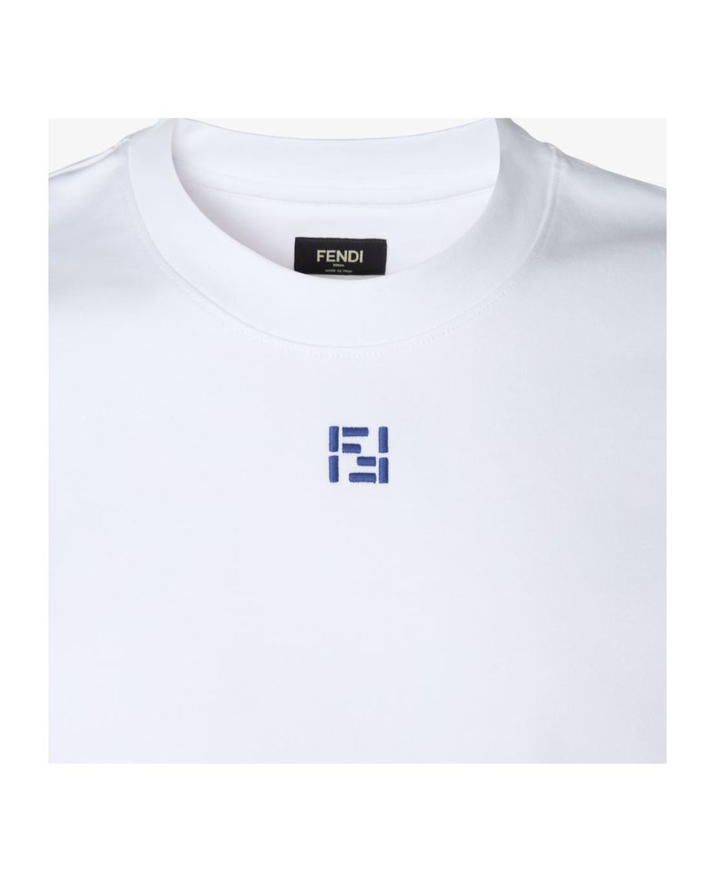 Fendi White Ff Embroidered Crewneck T-Shirt for men