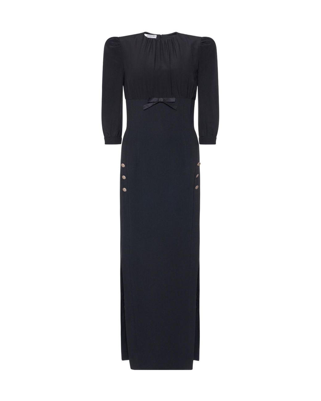 Alessandra Rich Black Cady Midi Dress With Splits