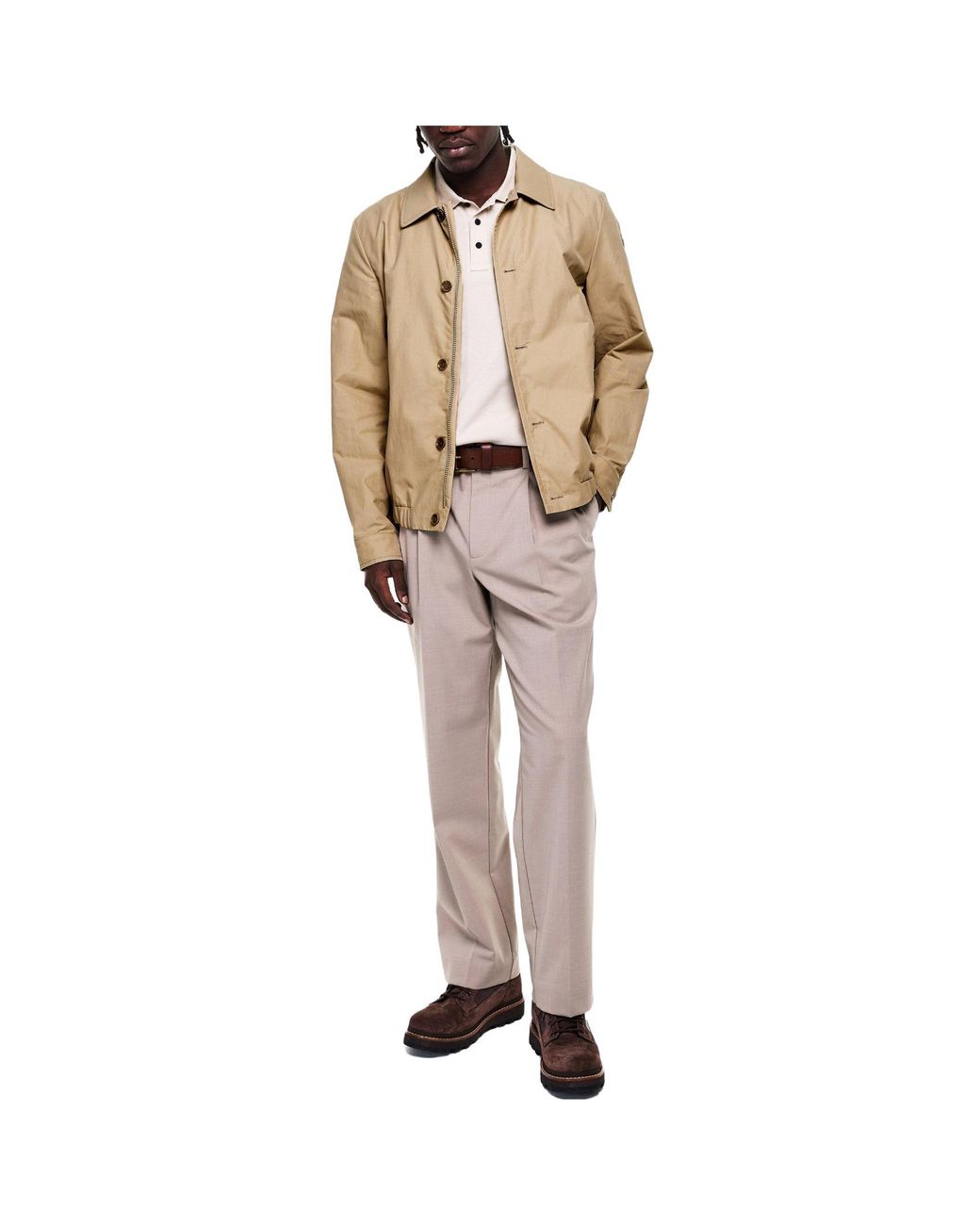 Moncler Natural Buttoned Coach Jacket With Collar for men