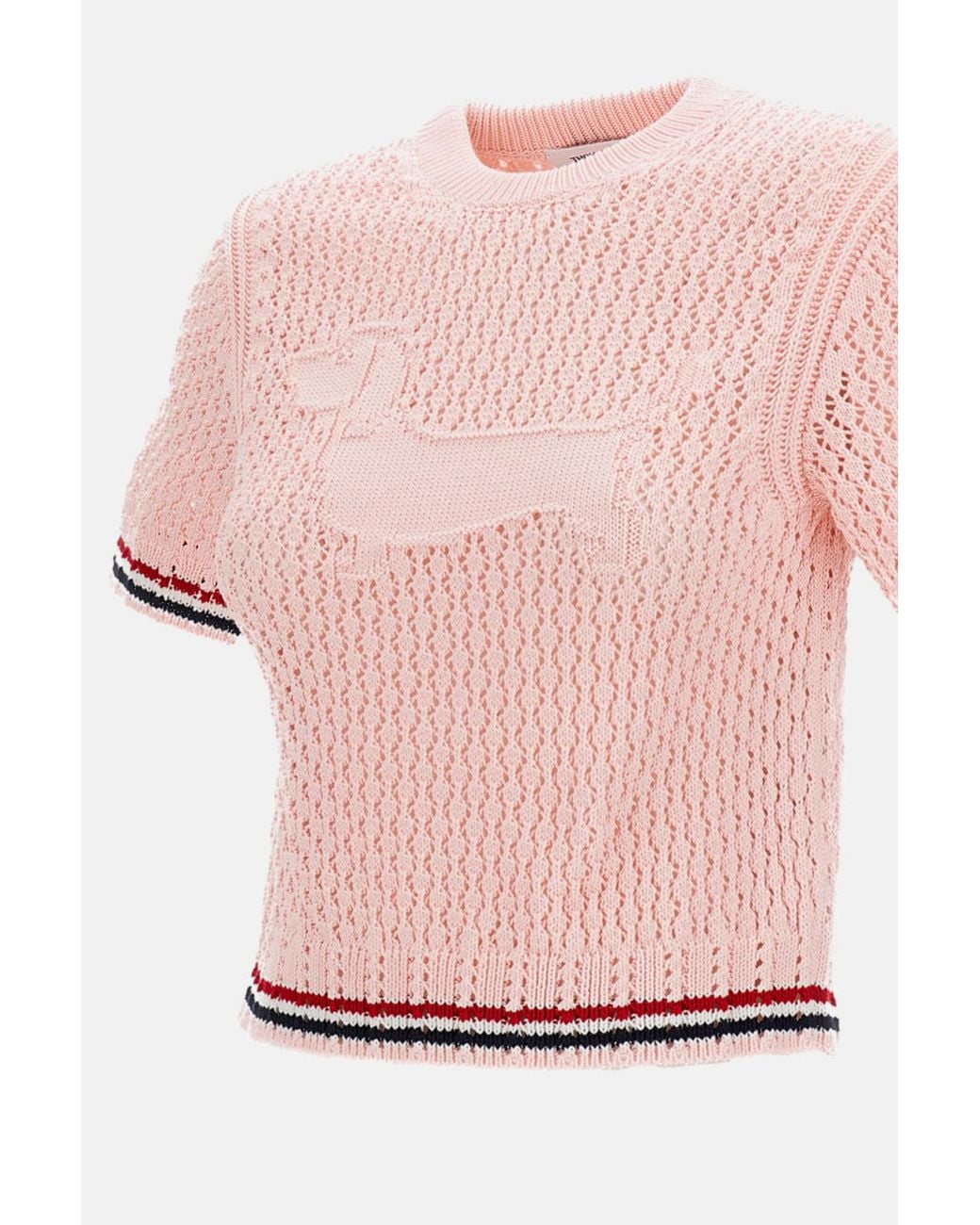 Thom Browne Pink Hector Pointelle Knitted T-Shirt