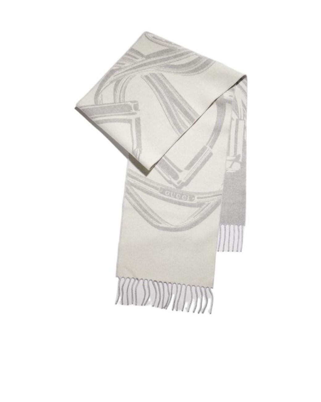 Gucci White Horsebit Wool Cashmere Scarf