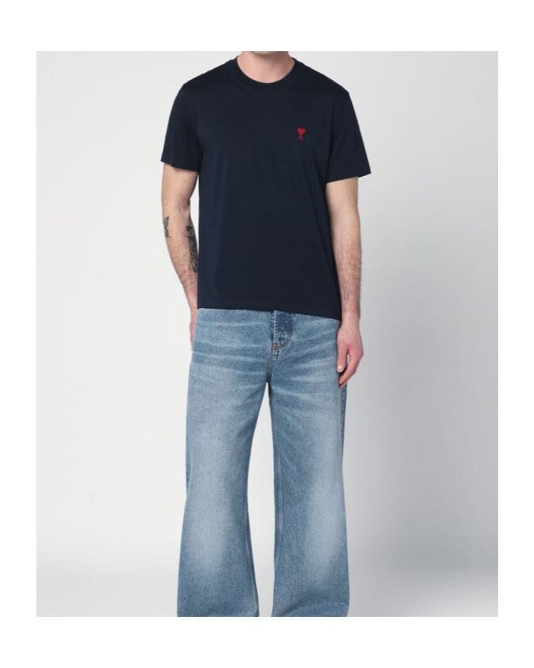 AMI Blue Cotton T-Shirt With Ami De Coeur for men