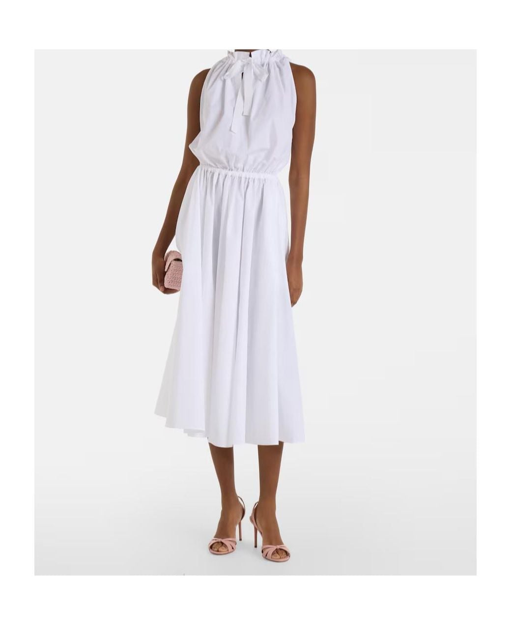Patou White Gathered Cotton Midi Dress