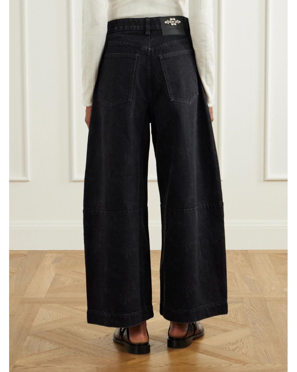 Simone Rocha Blue Floral-Print Mid-Rise Wide-Leg Jeans