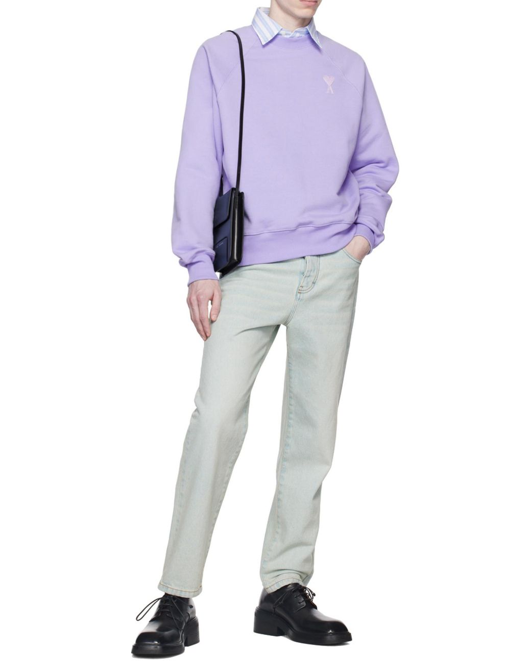 AMI Purple Ami De C Ur Round Neck Sweater for men