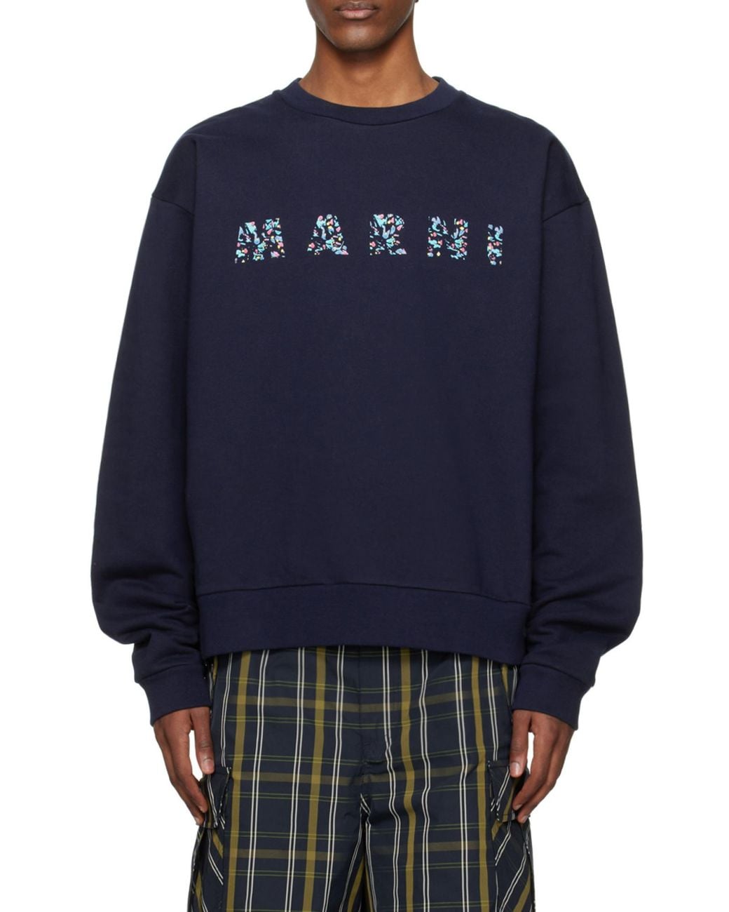 Marni Blue Logo Printed Crewneck Sweatshirt for men