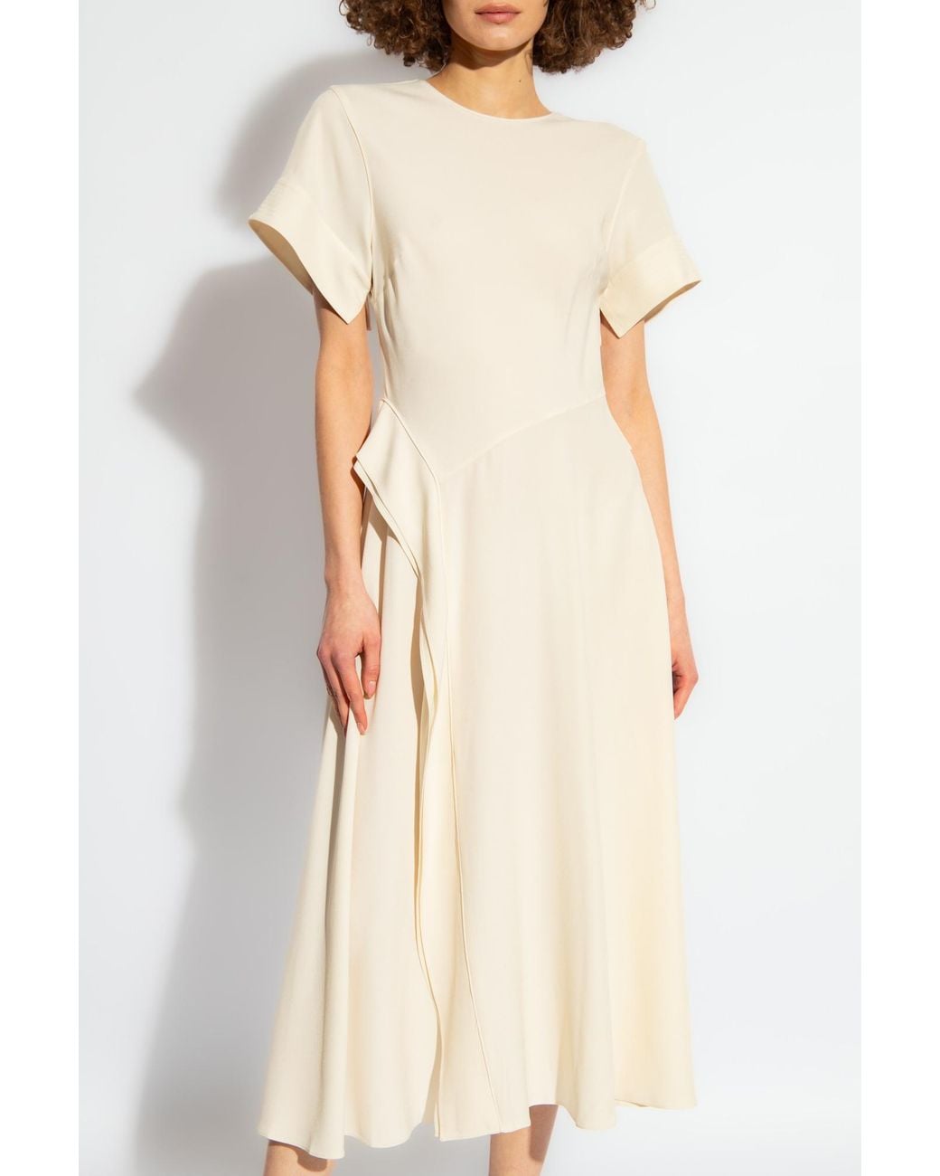 Ulla Johnson Natural Ruffle-Detail Round-Neck Midi Dress