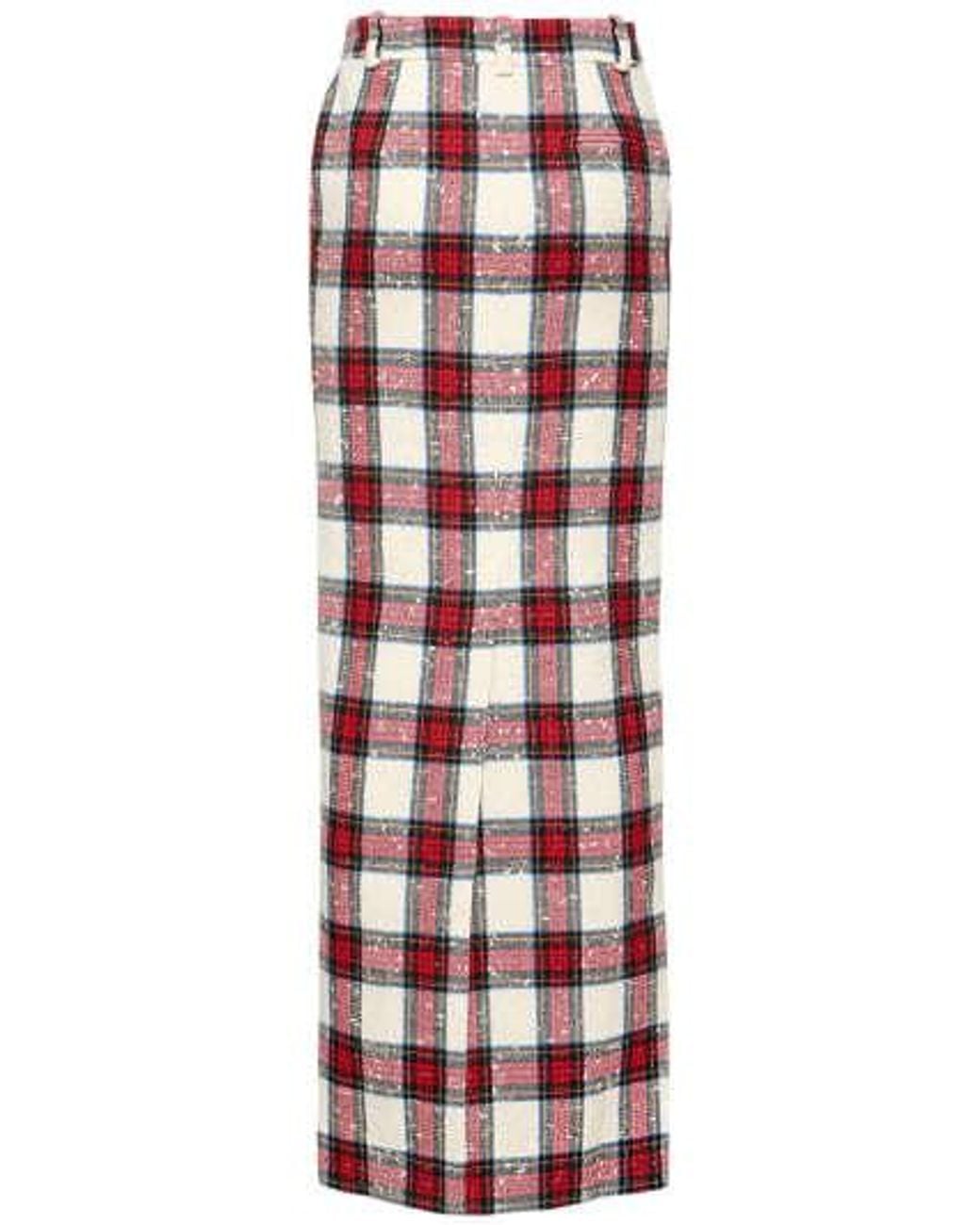 Alessandra Rich Red Plaid Belt Loop Skirt