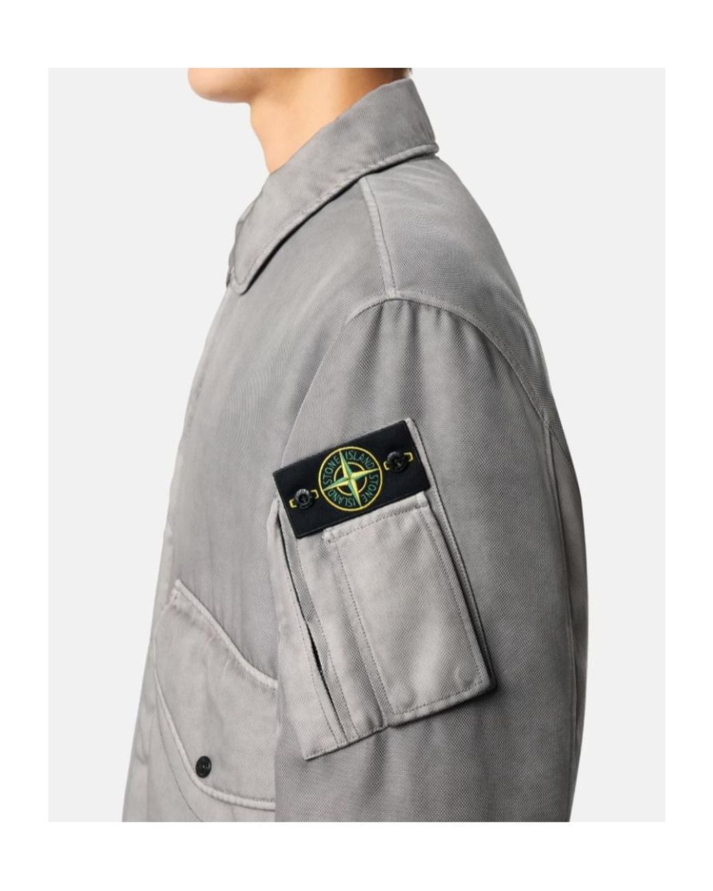 Stone Island Gray Padded Stand Collar Jacket With Anti-Drop for men