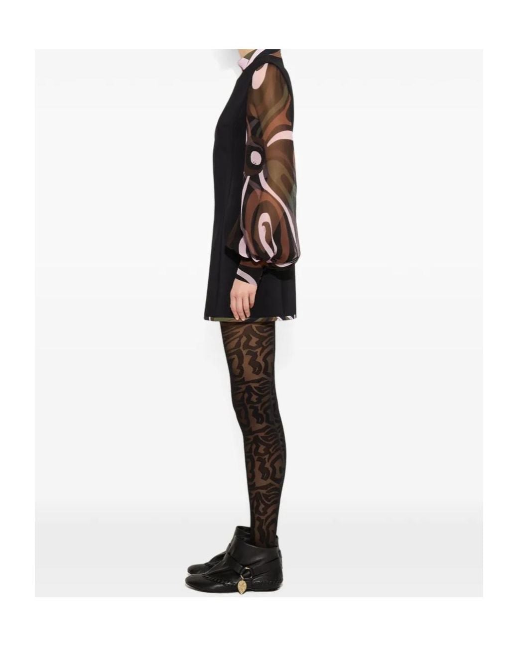 Emilio Pucci Black Dady Dress With Printed Sleeves