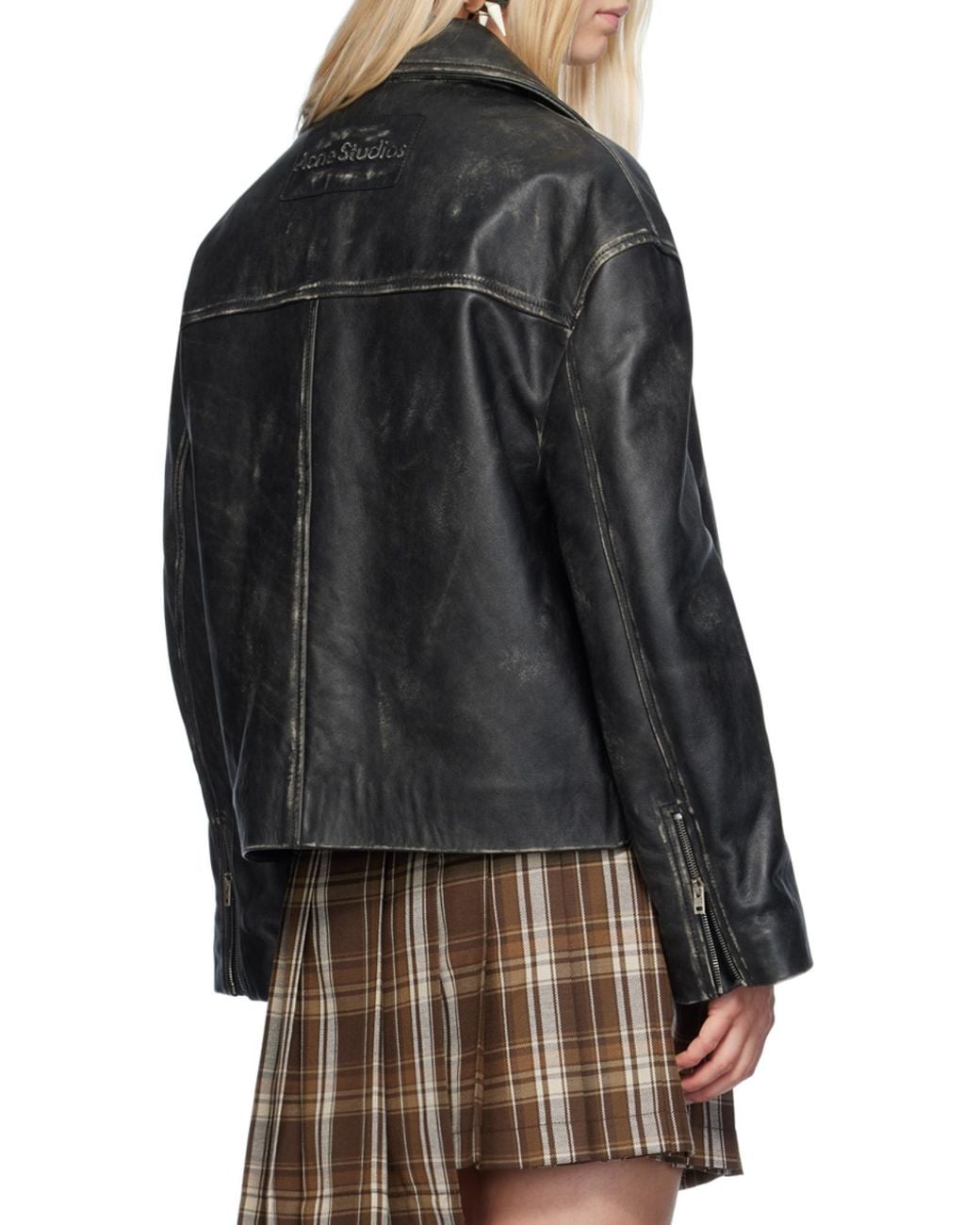 Acne Black Logo Embossed Lilket Biker Jacket