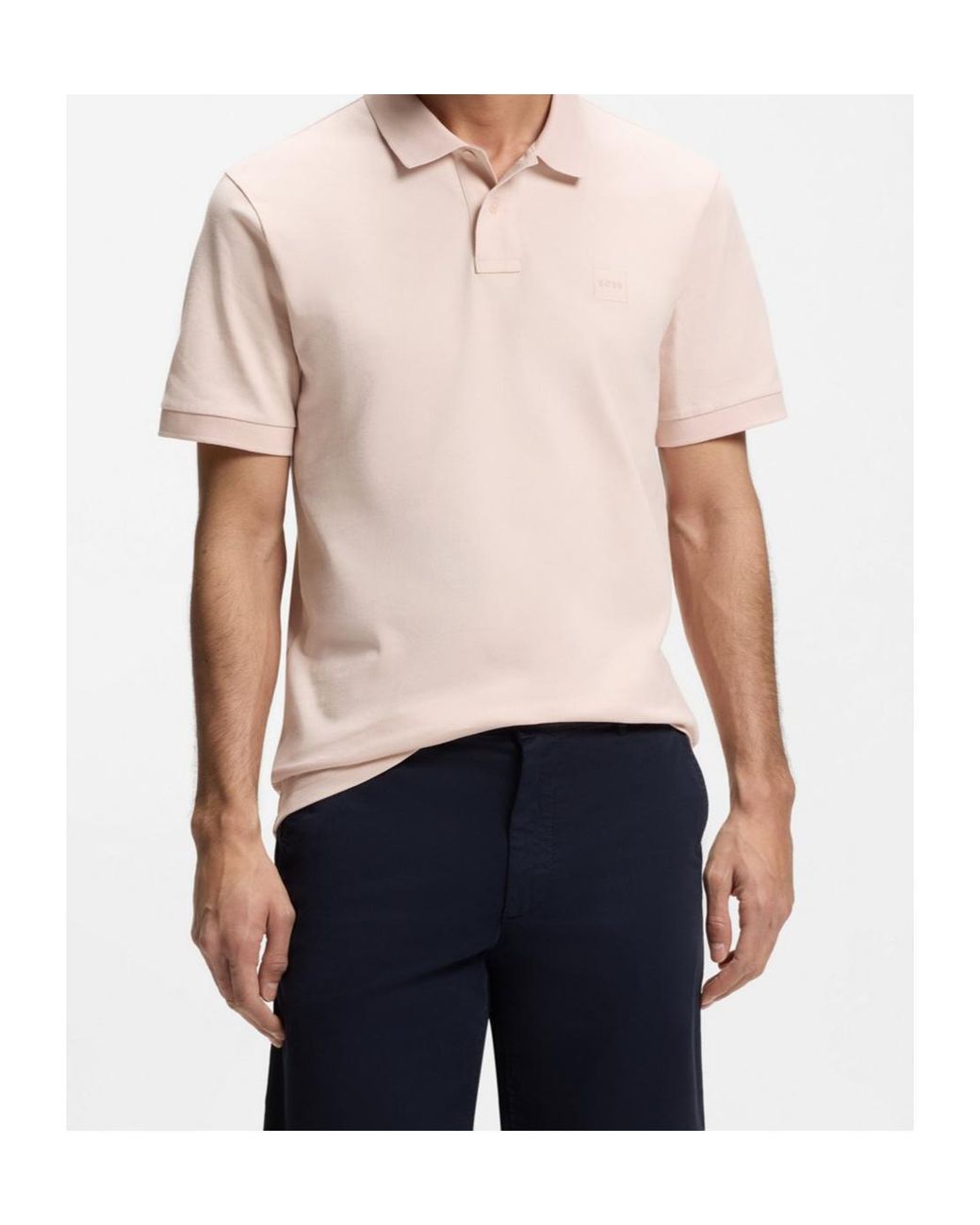 Boss Pink Logo Patch Short Sleeved Polo Shirt for men