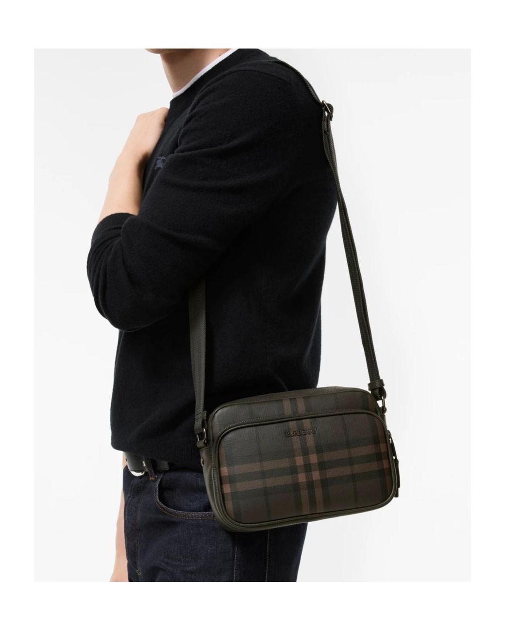 Burberry Black City Check Pocket Crossbody Bag for men