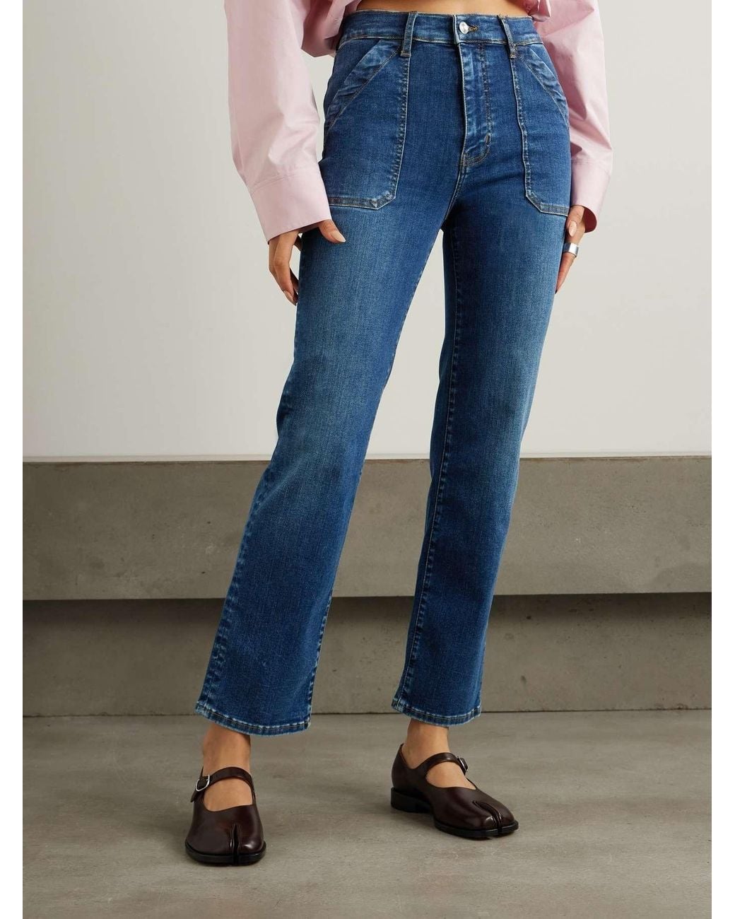 FRAME Blue High Waist Straight Jeans