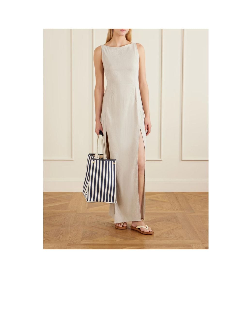 Rue de Verneuil White Traversée Large Leather And Webbing-Trimmed Striped Canvas Tote