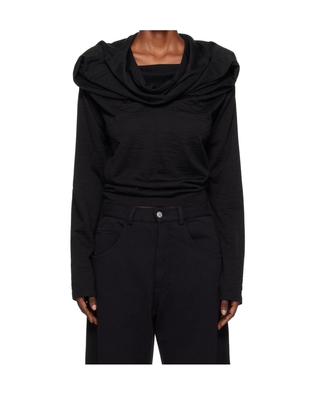MM6 by Maison Margiela Black Hooded Long-Sleeved Knitted Jumper