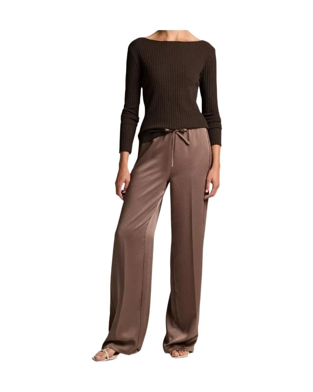 Vince Brown Drawstring Wide-Leg Pants