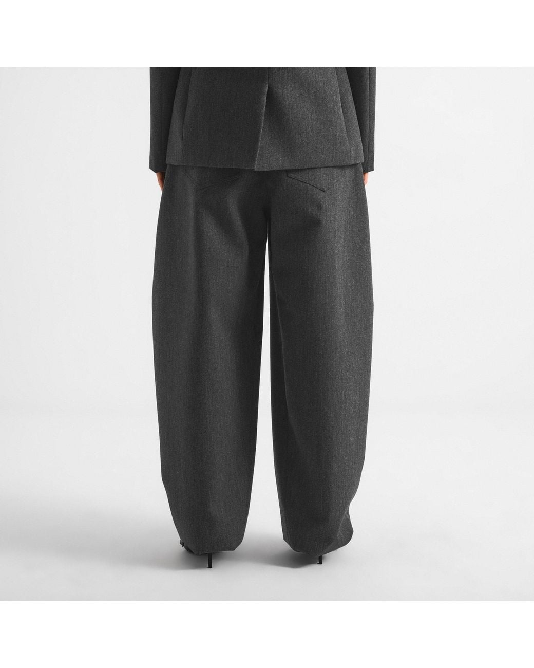 Balenciaga Gray Thin-Striped Curved Wide-Leg Pants