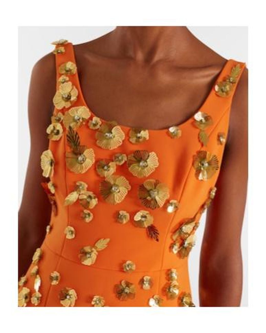 Carolina Herrera Orange Floral-Appliqué Gown