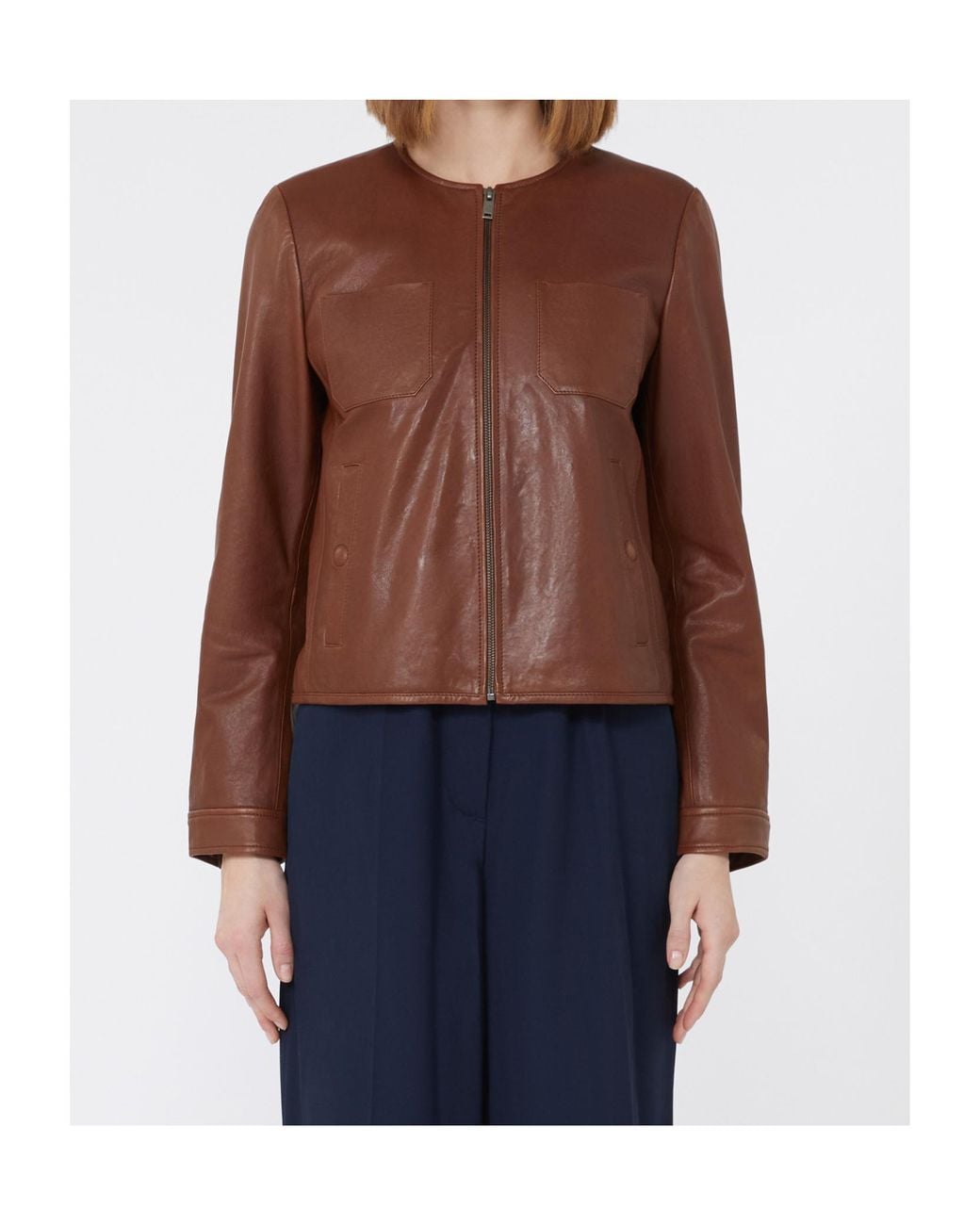 Max Mara Brown Short Nappa Leather Jacket