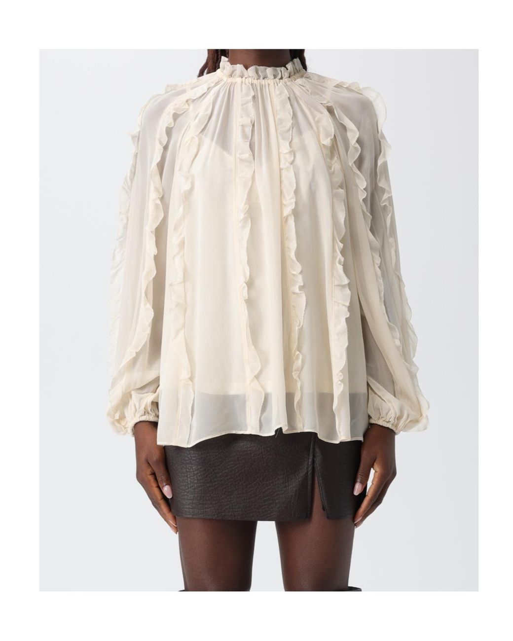 Zimmermann Natural Frill Billow Long-Sleeved Top