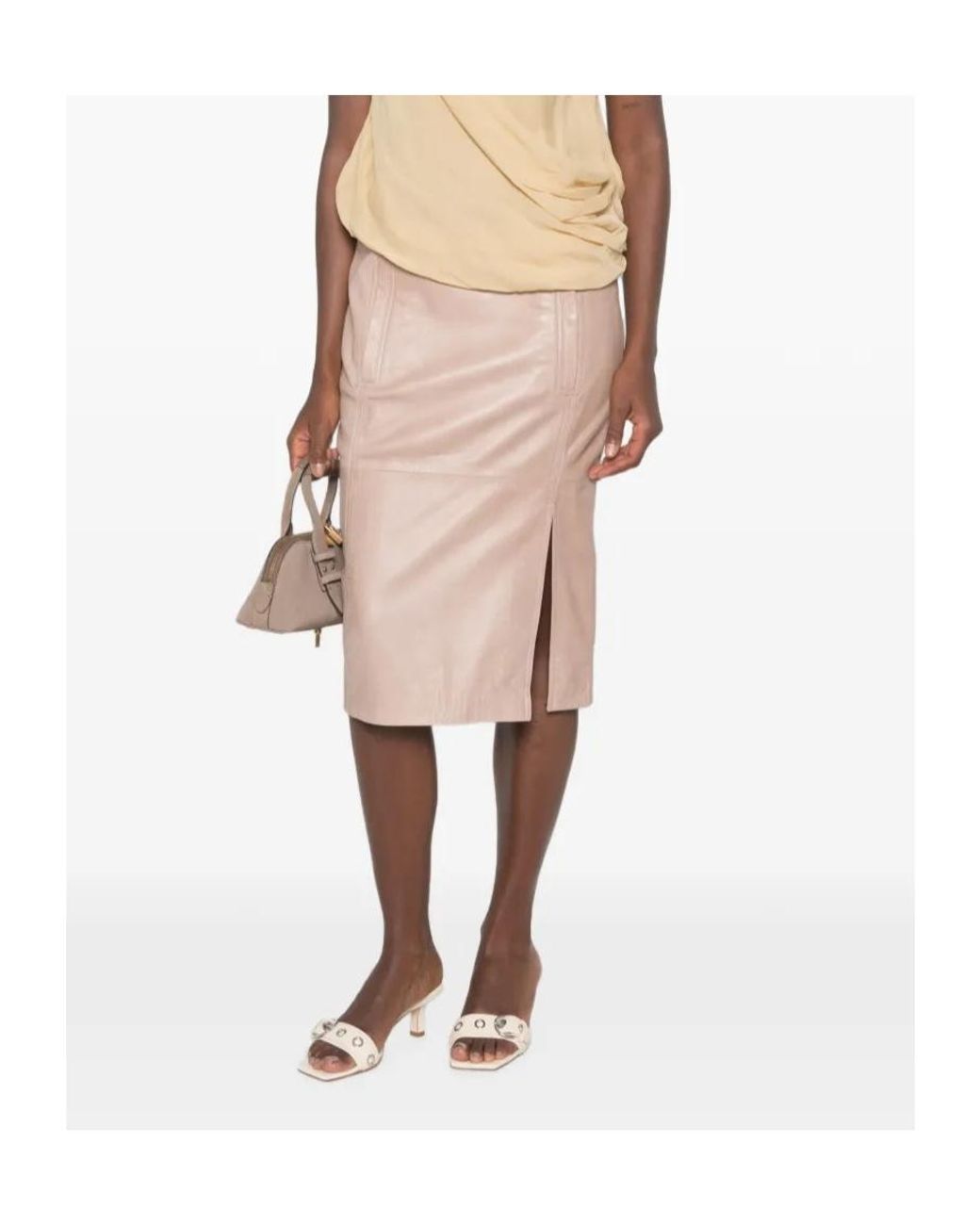 Pinko Natural Leather Midi Skirt