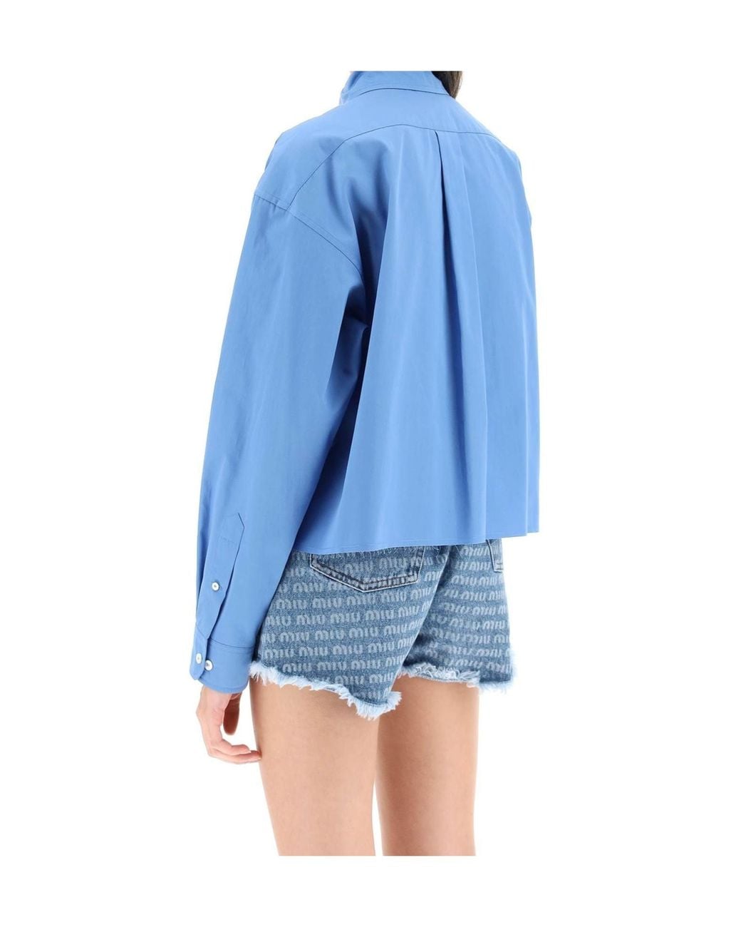 Miu Miu Blue Logo-Embroidered Buttoned Shirt