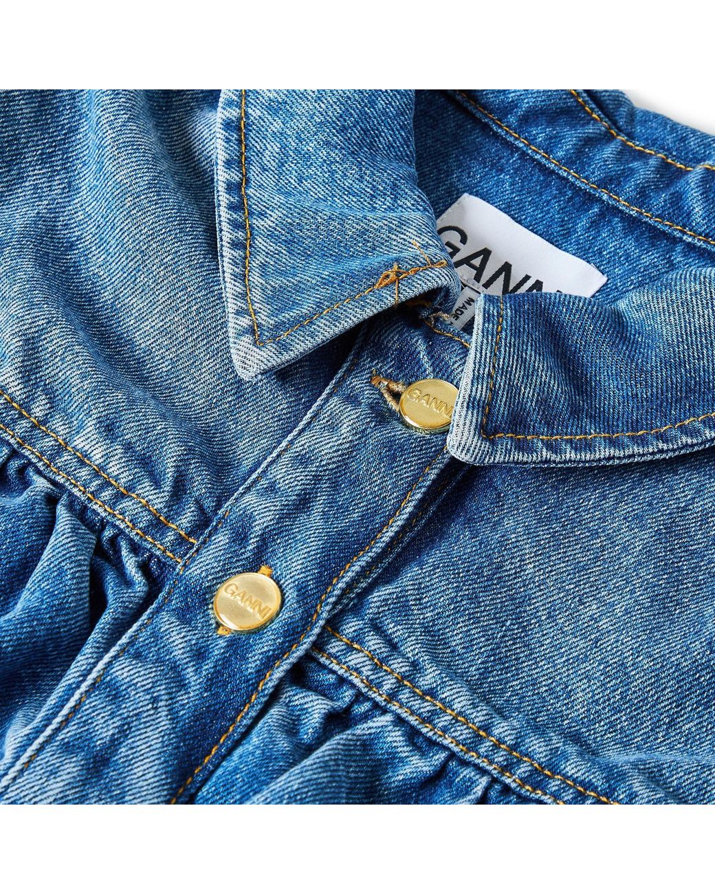 Ganni Blue Denim Short Sleeve Top