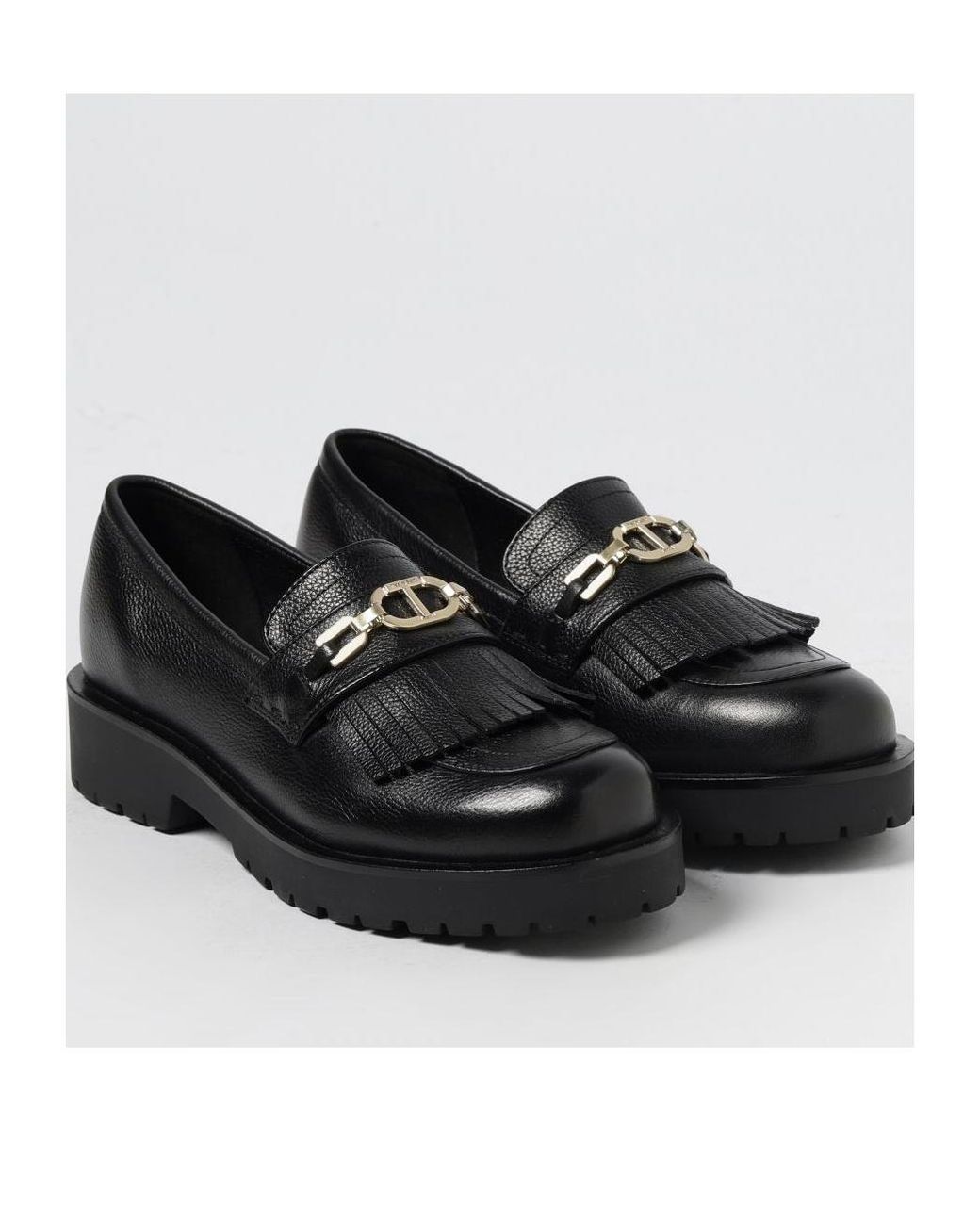 Twinset Black Logo-Chain Slip-On Tassel Loafers