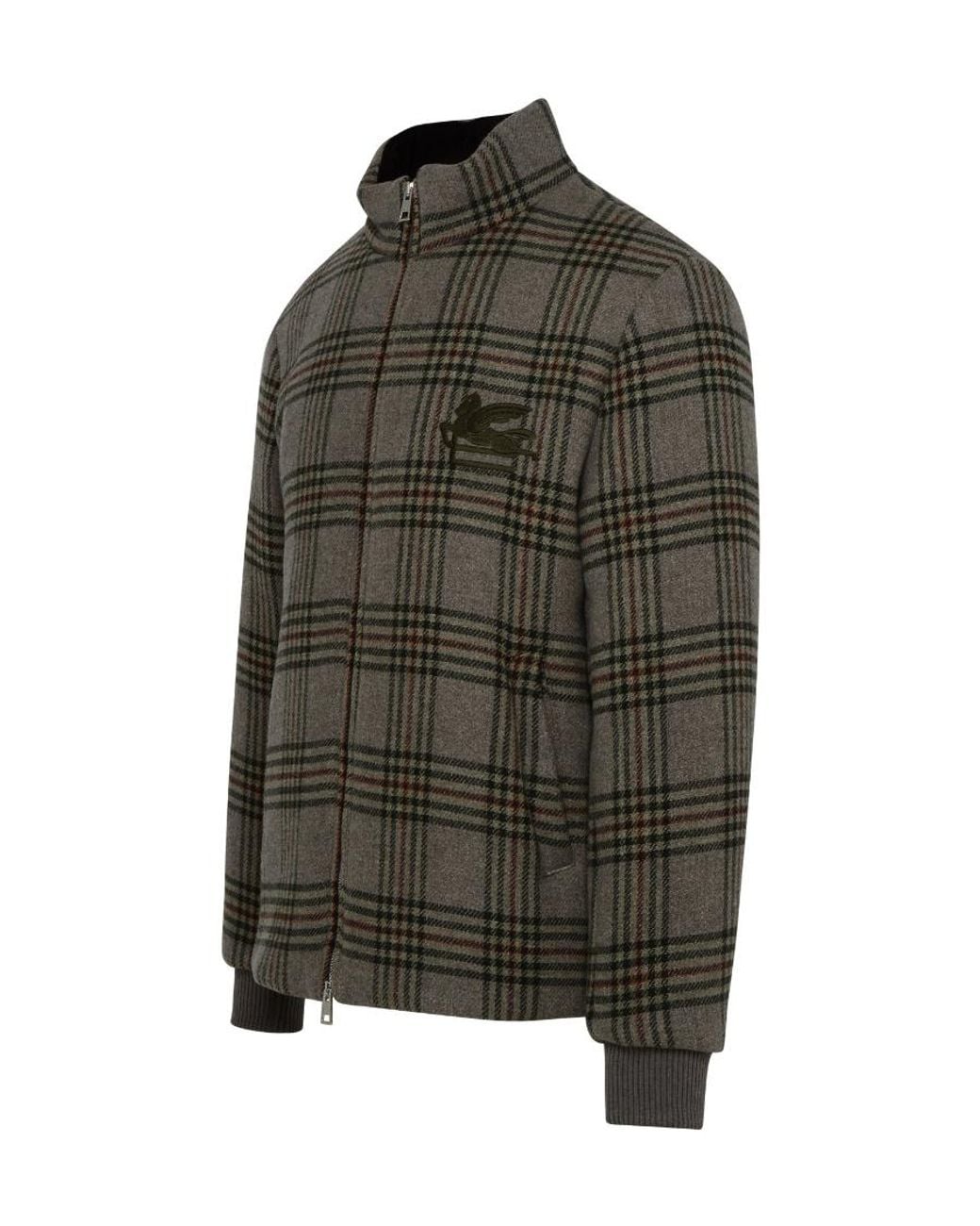 Etro Green Logo Embroidered Checked Zipped Jacket for men