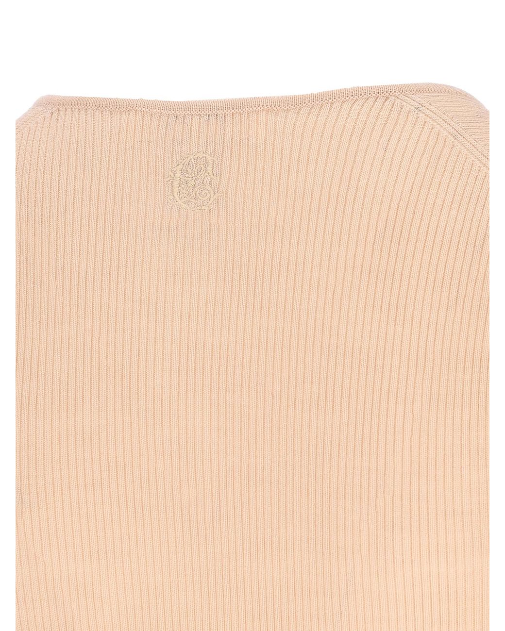 Chloé Natural Chloé V-Neck Knitted Top