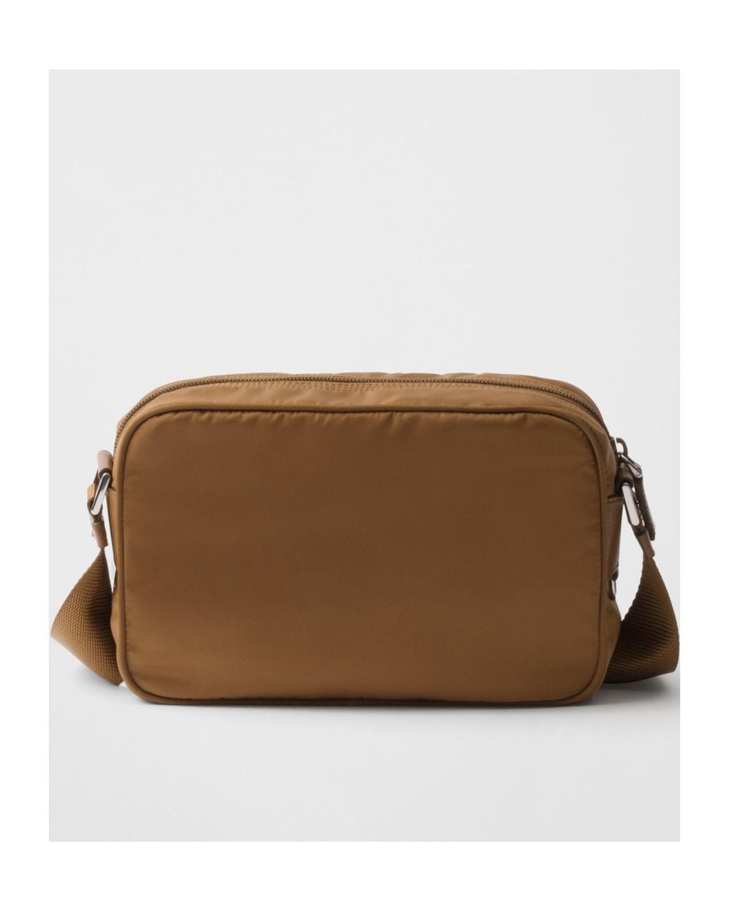 Prada Brown Logo Plaque Zipped Shoulder Bag