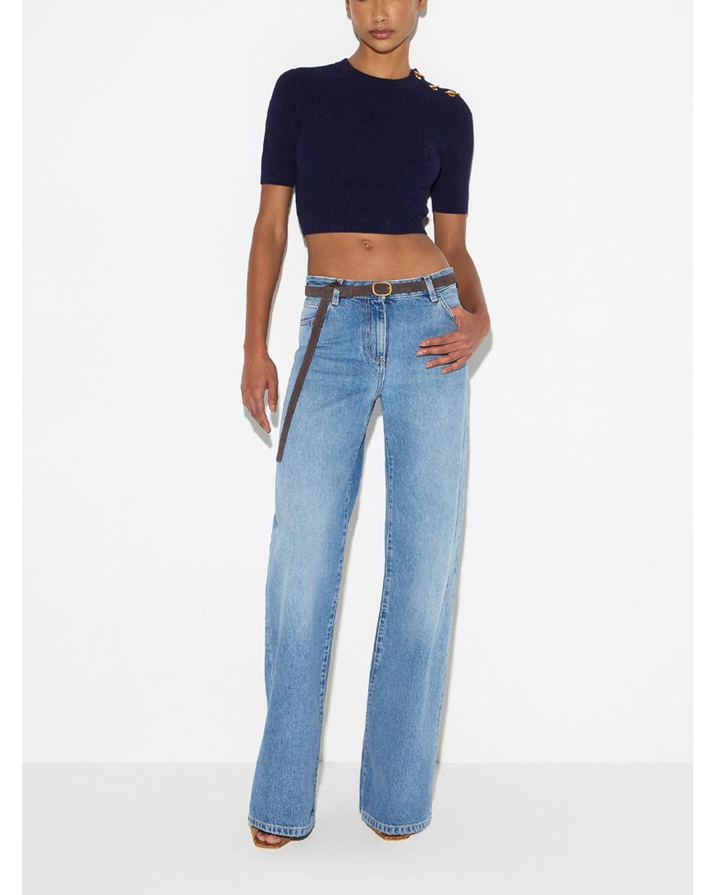 Elisabetta Franchi Blue Belt Logo Jeans