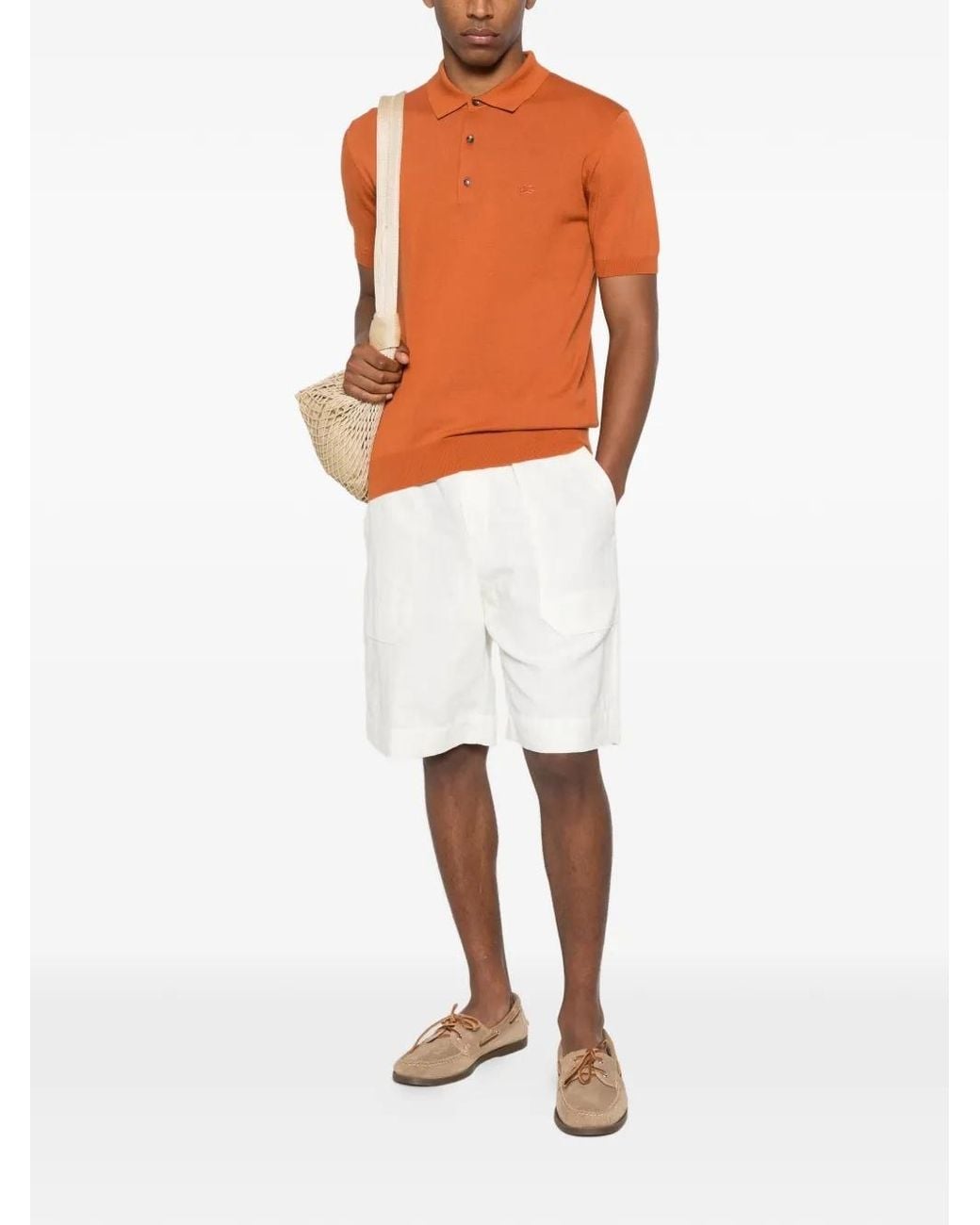 Etro Orange Pegaso Short-Sleeved Polo Shirt for men