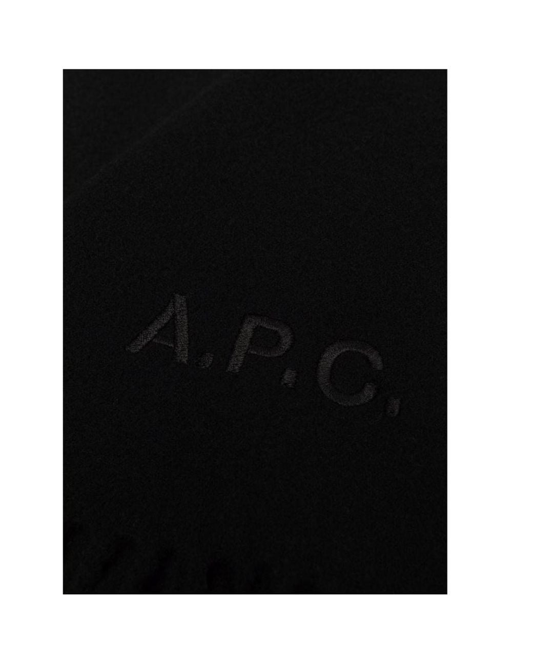 A.P.C. Black Logo Embroidered Fringed Scarf for men