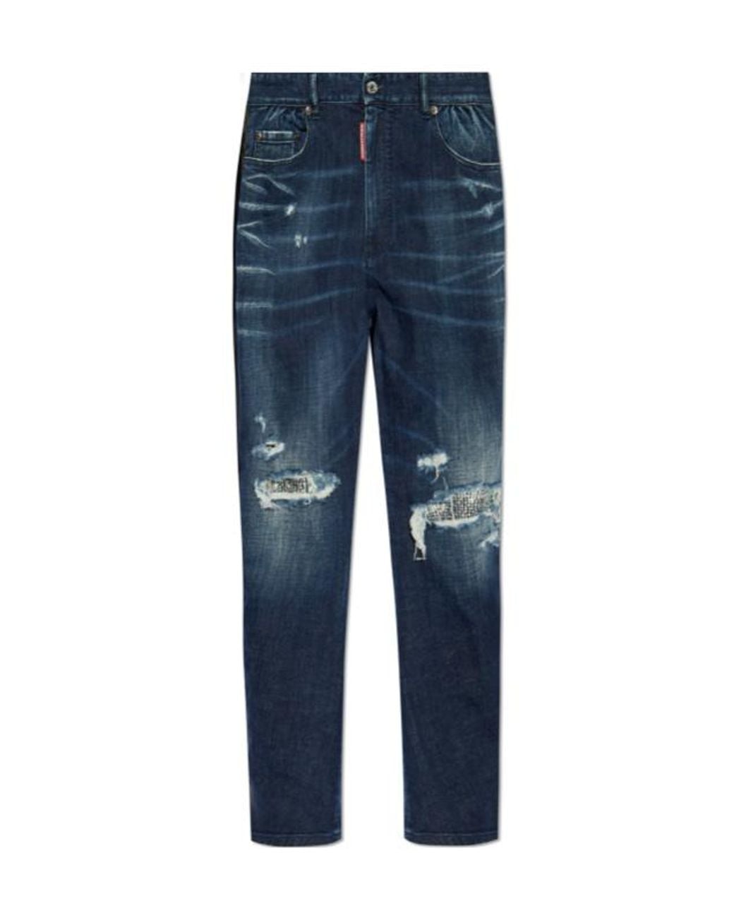 DSquared² Blue Distressed Straight-Leg Jeans for men
