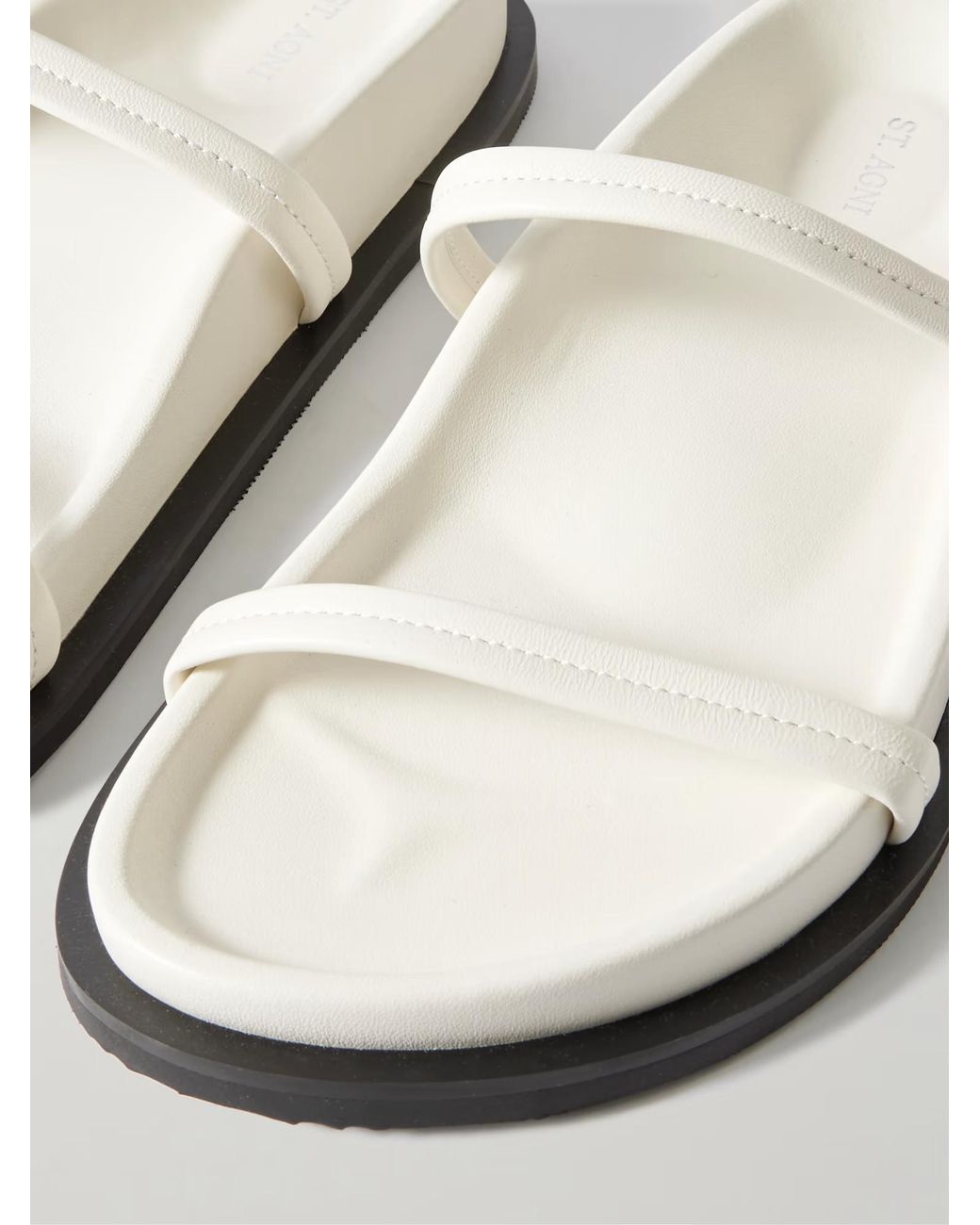 St. Agni White Strappy Leather Slippers