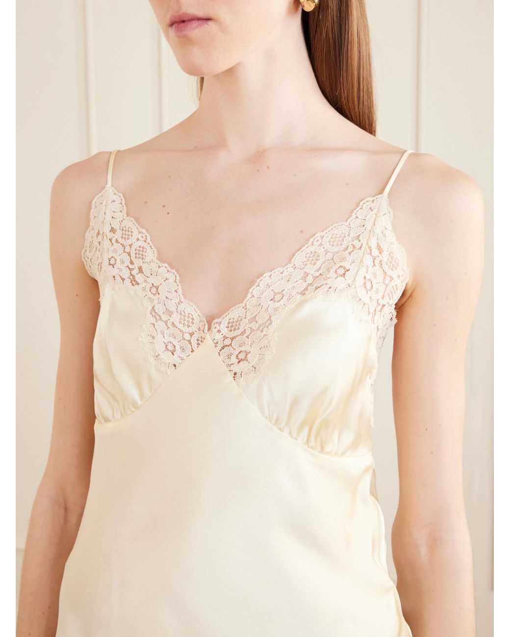 Stella McCartney White Lace-Trimmed Silk-Satin Top