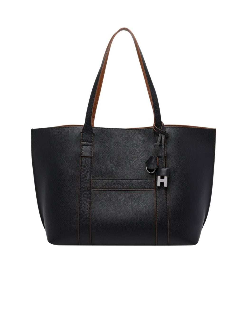 Hogan Black Hanging Accent Script Top Handle Bag