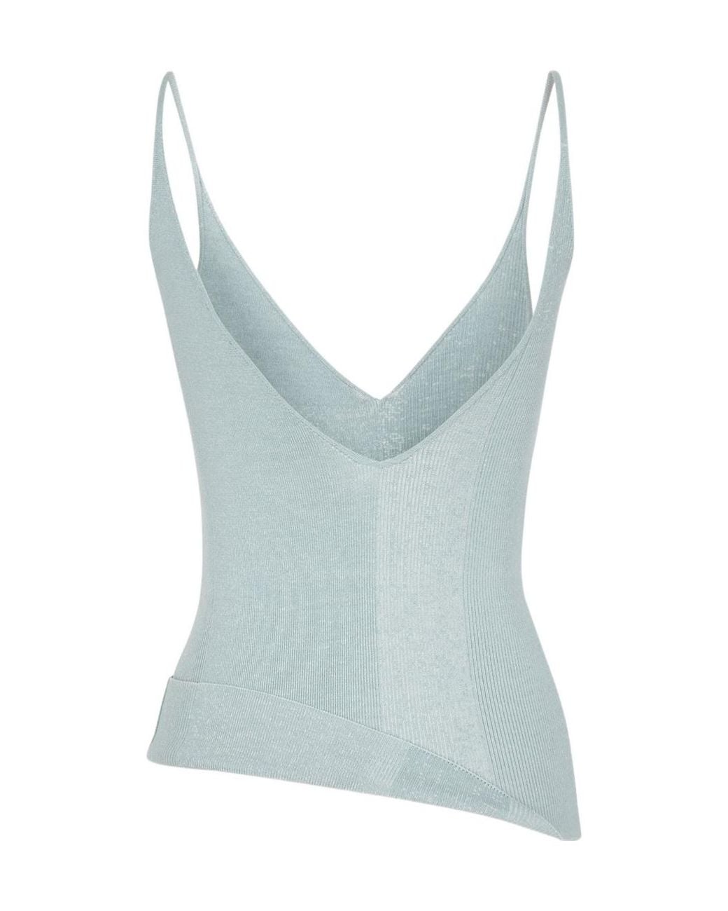 Fendi Blue Asymmetric-Hem Ribbed-Knit Top