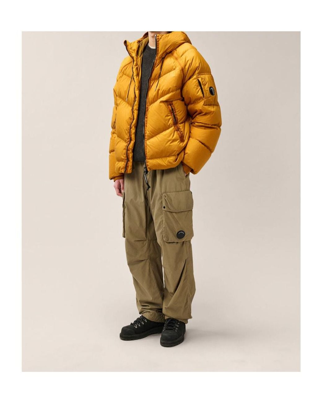 C P Company Yellow Down Shield Hooded Down Jacket for men