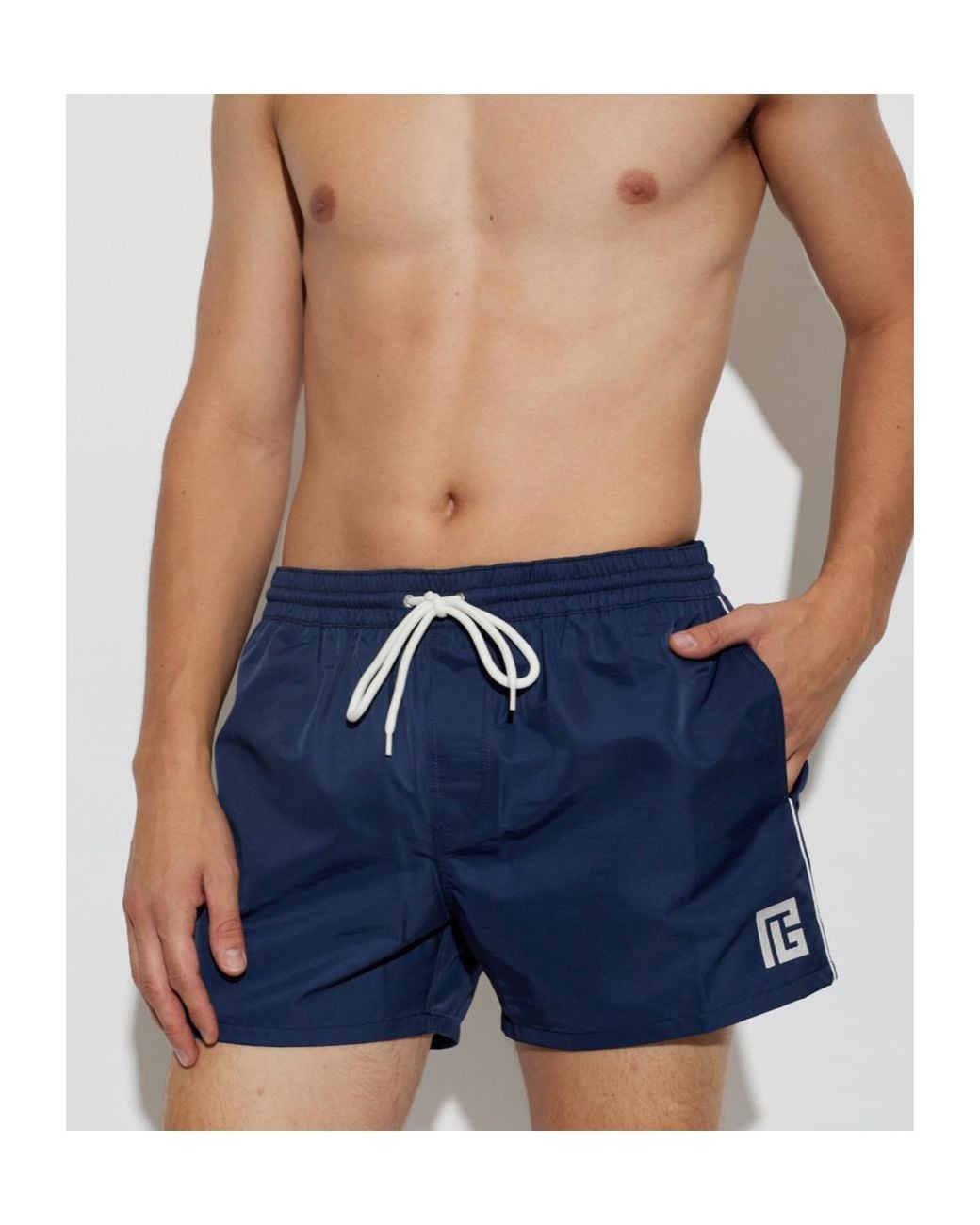 Balmain Blue Logo Trim Swim Shorts for men