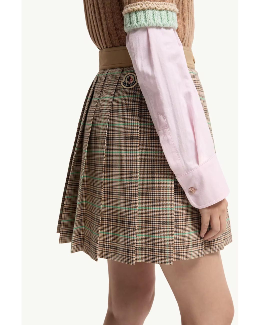 Moncler Natural Pleated Check Skirt